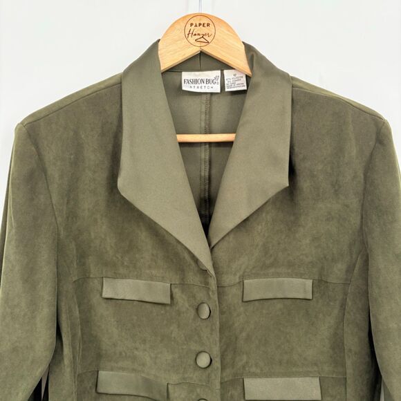 Vintage Fashion Bug Olive Green Button Front Blazer, Size 12, Utility - Picture 3 of 7